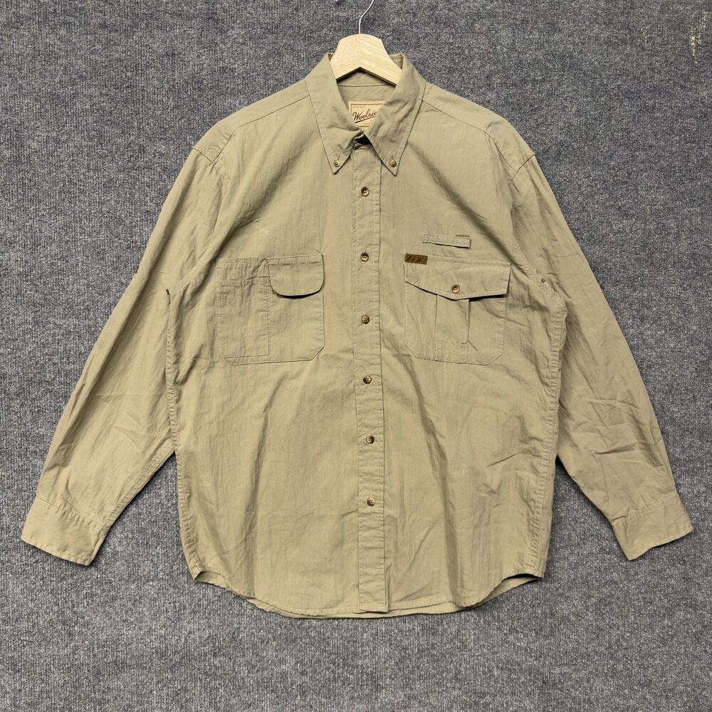 Woolrich Fieldstone Shirt Mens M Green Long Sleeve Button Outdoor Hiking Fishing
